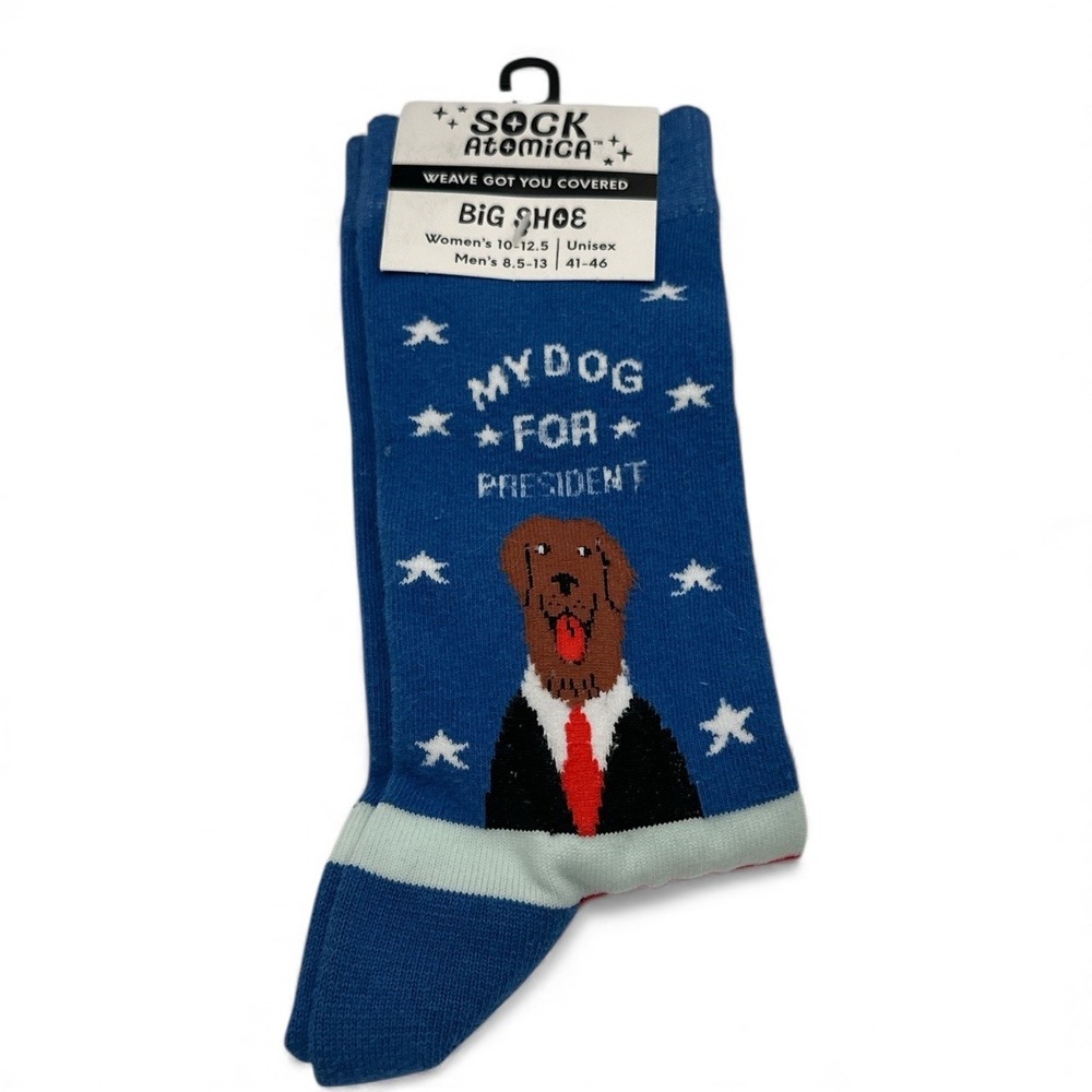 Sock Atomica My Dog For President Socks Blue Red White Unisex Size 8.5 13